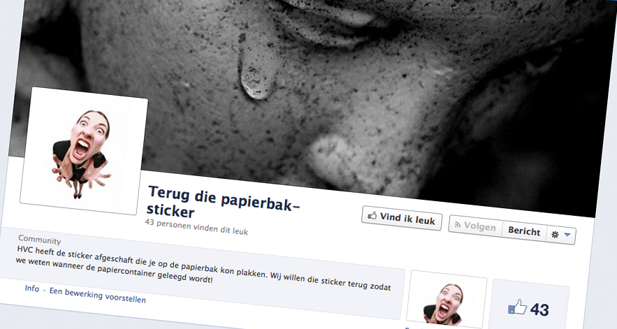 Facebook-actie tegen verdwijnen papierbak-sticker