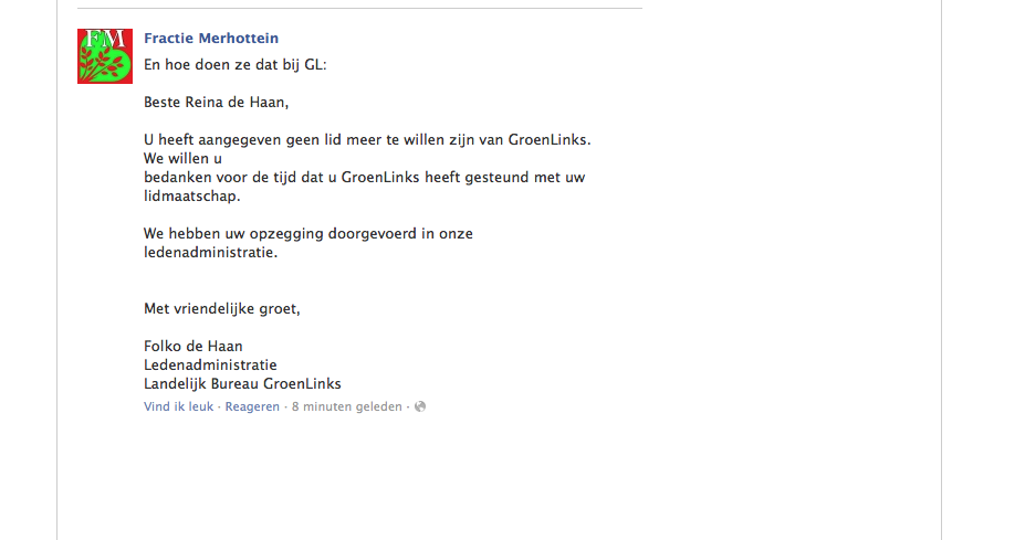 Reina de Haan GroenLinks-lid af
