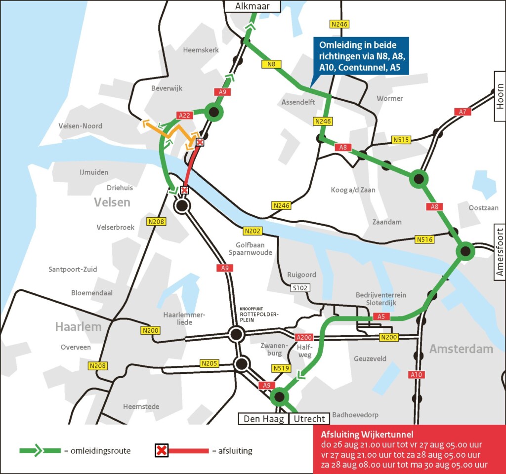 Wijkertunnel drie weekenden afgesloten