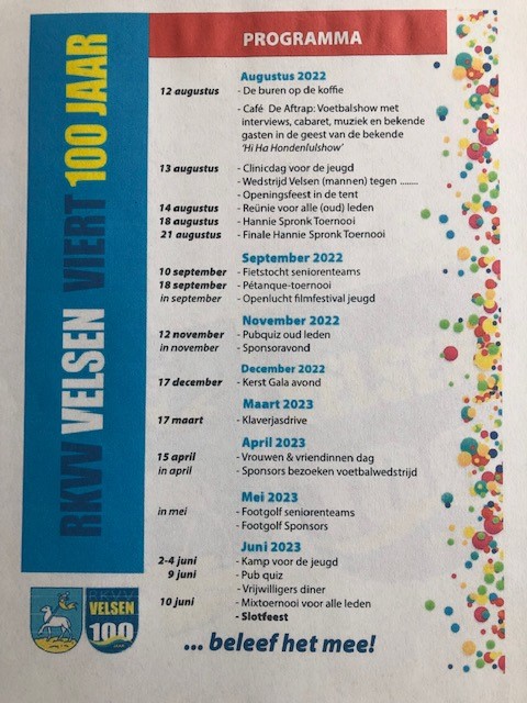 RKVV Velsen viert dit jaar het 100 jarig bestaan. Kom naar de Reünie!